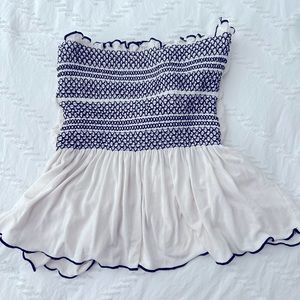 PacSun White and Navy Smocked Strapless Crop Top